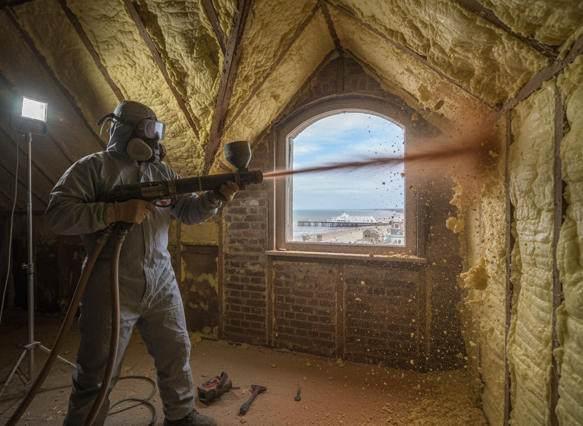 sand blasting spray foam insulation removal in Weston Super Mare